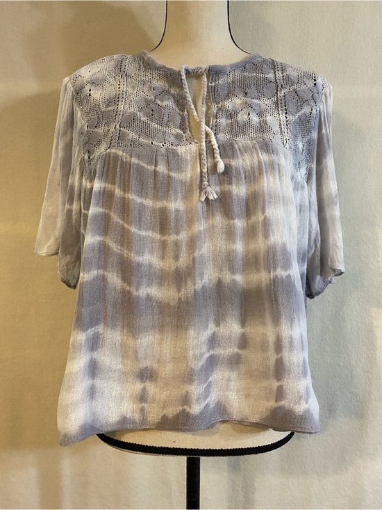 Jen's Pirate Booty Tops - Jen's Pirate Booty grey white tie dye double gauze cropped blouse top